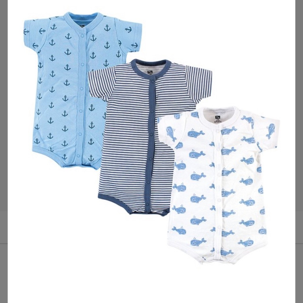 Baby boy 3 nautical short sleeve rompers
